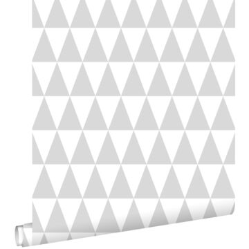tapet grafiska geometriska trianglar varm ljusgrått och matt vitt