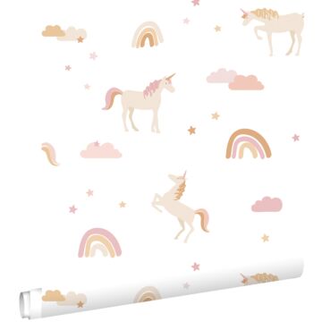 tapet unicorns beige, milt rosa och ockra