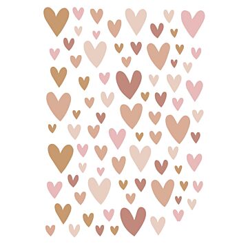 wallsticker små hjärtan terrakottaröd, rosa och beige