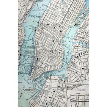 fototapet gammal karta New York grått och blått