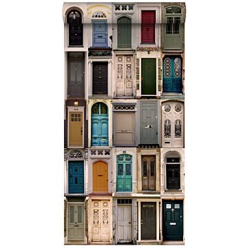 tapet XXL vintage dörrar beige, blått, rött och grönt