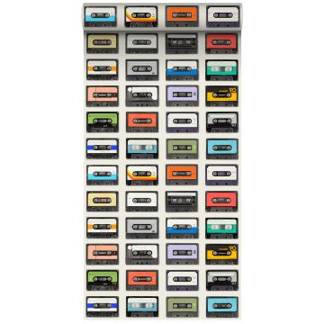 tapet XXL vintage kassetter beige, svart, rött, orange, lila, blått och grönt