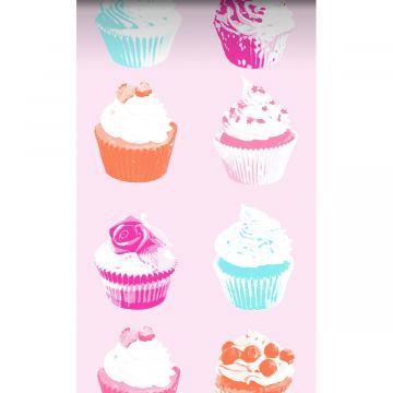 tapet XXL cupcakes rosa, blått, vitt och orange