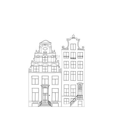 fototapet tecknade kanalhus i Amsterdam svart och vitt