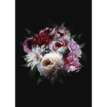 fototapet stilleben med blommor mångfärgat på svart