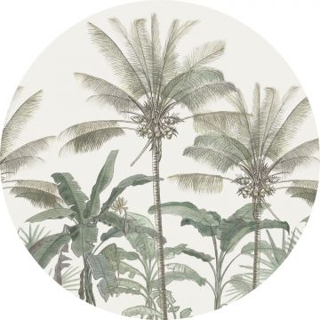 självhäftande rund tapet palmer ljusbeige och grågrönt