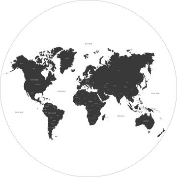 självhäftande rund tapet världskarta svart och vitt