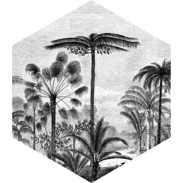 wallsticker tropiskt landskap med palmer svart och vitt