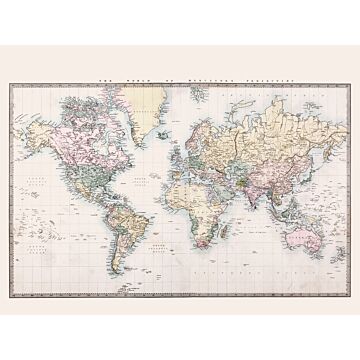 fototapet vintage världskarta beige, pastellgult, puderrosa och grönt