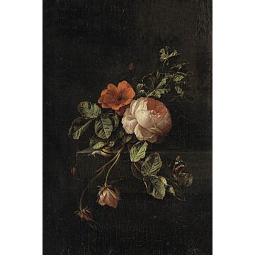 fototapet stilleben med blommor mörkrött och svart