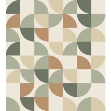 fototapet geometriska mönster grått, beige och grönt